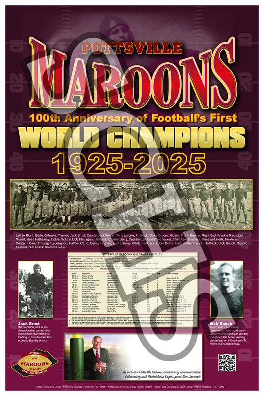 Pottsville Maroons 1925 World Championship poster WITH Ron Jaworski signature