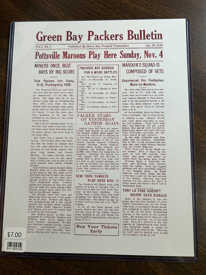 Pottsville Maroons vs Greenbay Packers Program Prints - P081