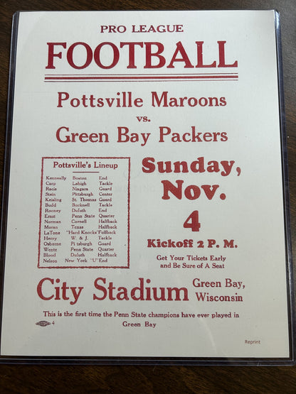 Pottsville Maroons vs Greenbay Packers Program Prints - P081